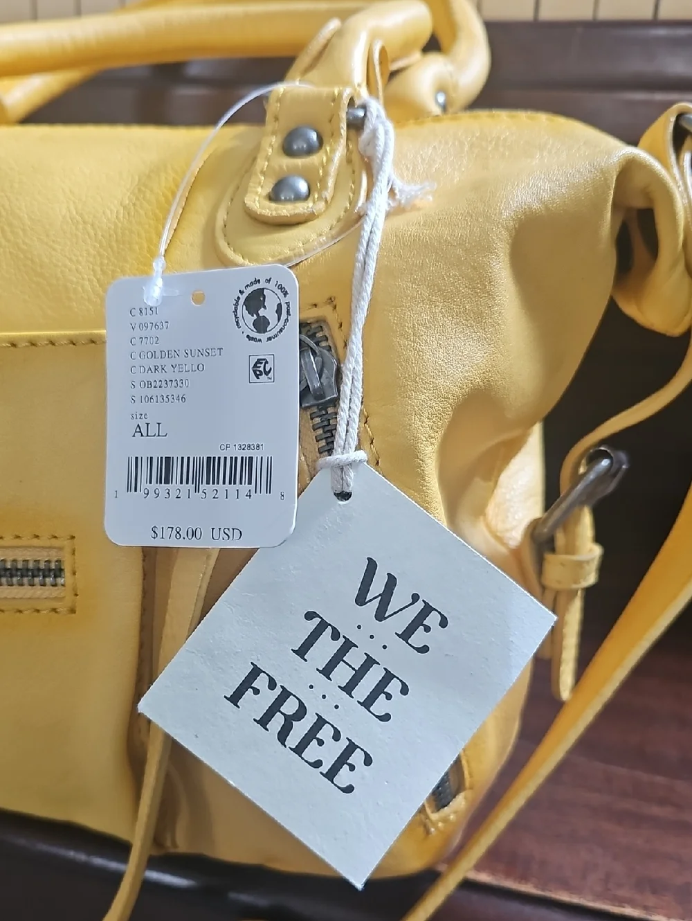 NWT Free People We The Free Baby Emerson Tote Bag Golden Sunset Leather Purse - Picture 6 of 12